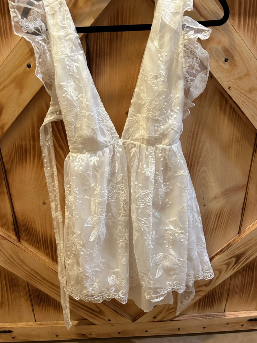 White Embroidered Mini Dress - Deep V Neck